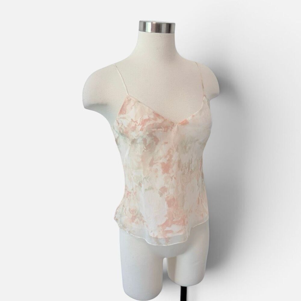 Jenny Yoo White Green Pink Cropped Tank Top Floral 0 Chiffon Abstract